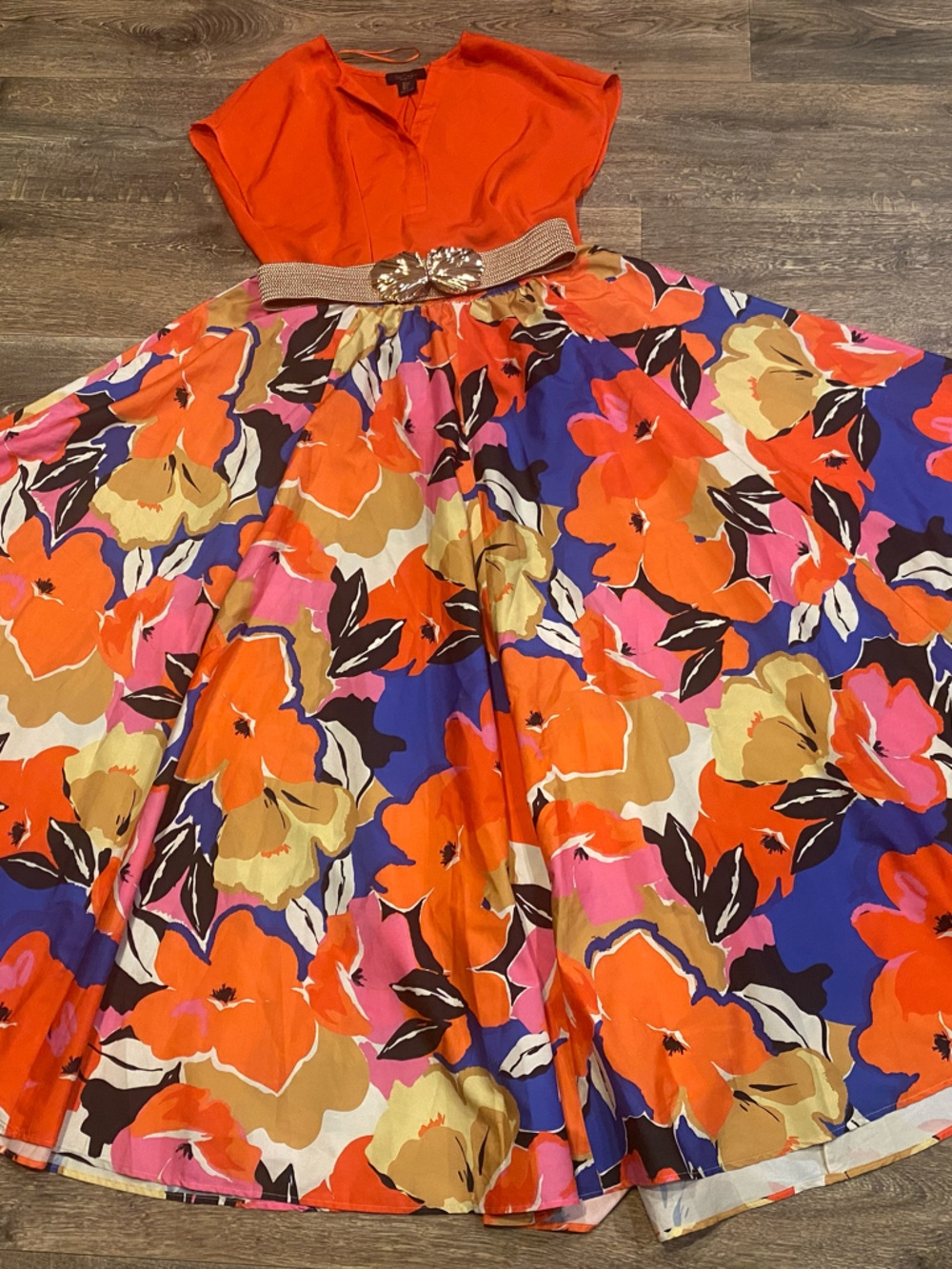 Rachel Zoe Orange Floral Print skirt with Pink and Purple Accents